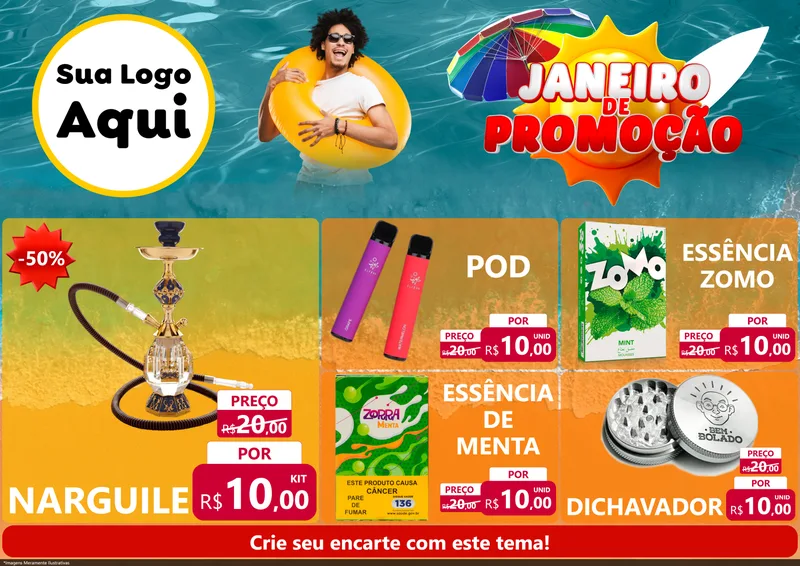 Modelo de Encarte para Encarte A4 Horizontal com o tema Janeiro de Promoção para Tabacaria