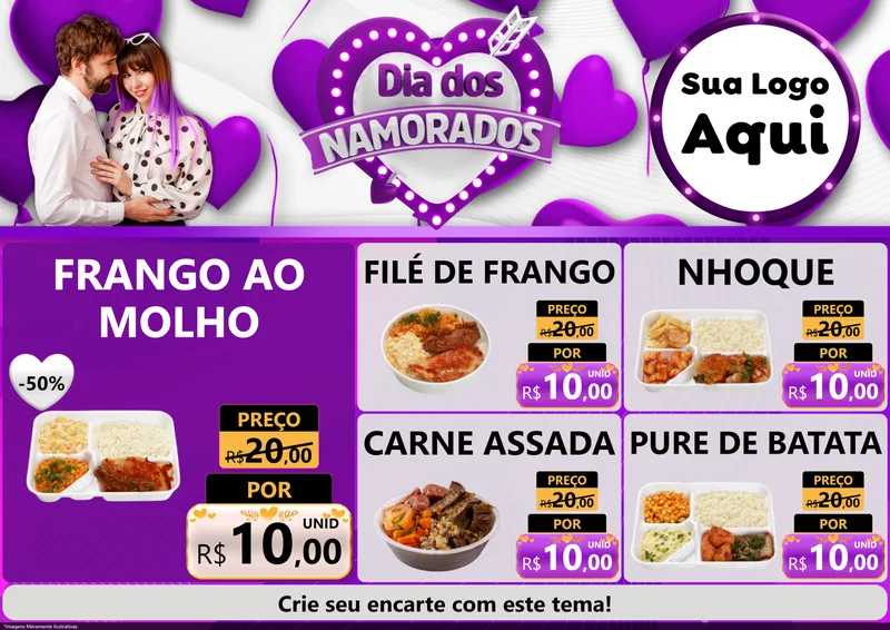 Modelo de Encarte para Encarte A4 Horizontal com o tema Dia dos Namorados para Restaurante