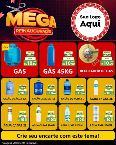 Modelo de Rede Social para Feed Instagram com o tema Mega Reinauguração para Água e gás