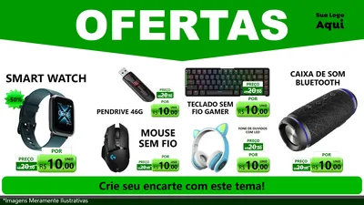 Modelo de TV para TV Horizontal com o tema Ofertas Verde Cartaz para Informática