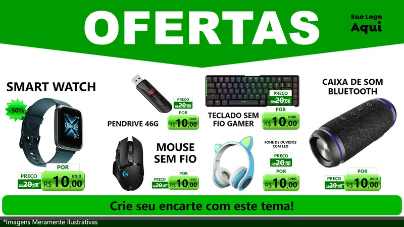 Modelo de TV para TV Horizontal com o tema Ofertas Verde Cartaz para Informática