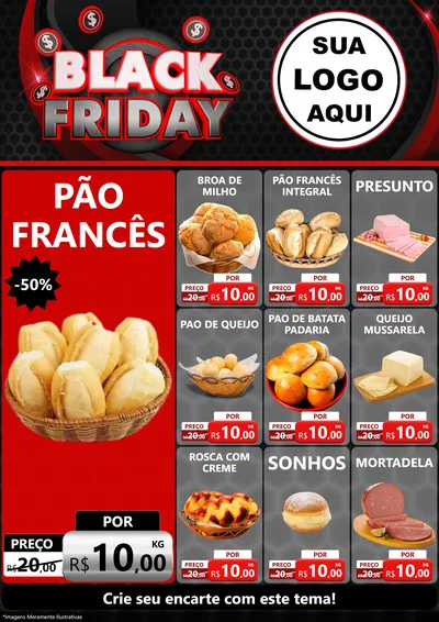 Modelo de Encarte para Encarte A4 Vertical com o tema Black Friday para Padaria