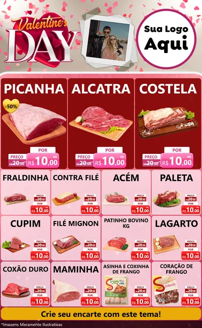 Modelo de Encarte para Encarte Grande com o tema Valentine's Day para Açougue