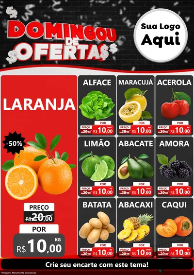 Modelo de Encarte para Encarte A4 Vertical com o tema Domingou de Ofertas para Hortifrúti