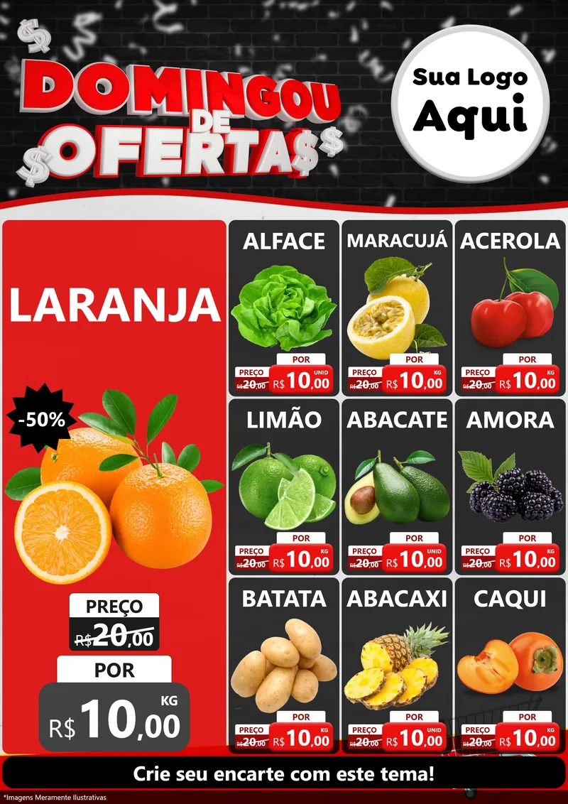 Modelo de Encarte para Encarte A4 Vertical com o tema Domingou de Ofertas para Hortifrúti