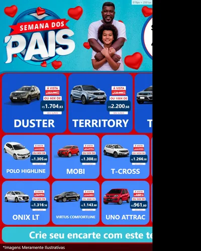 Modelo de Rede Social para Feed Instagram com o tema Semana Dos Pais para Concessionaria de Carros