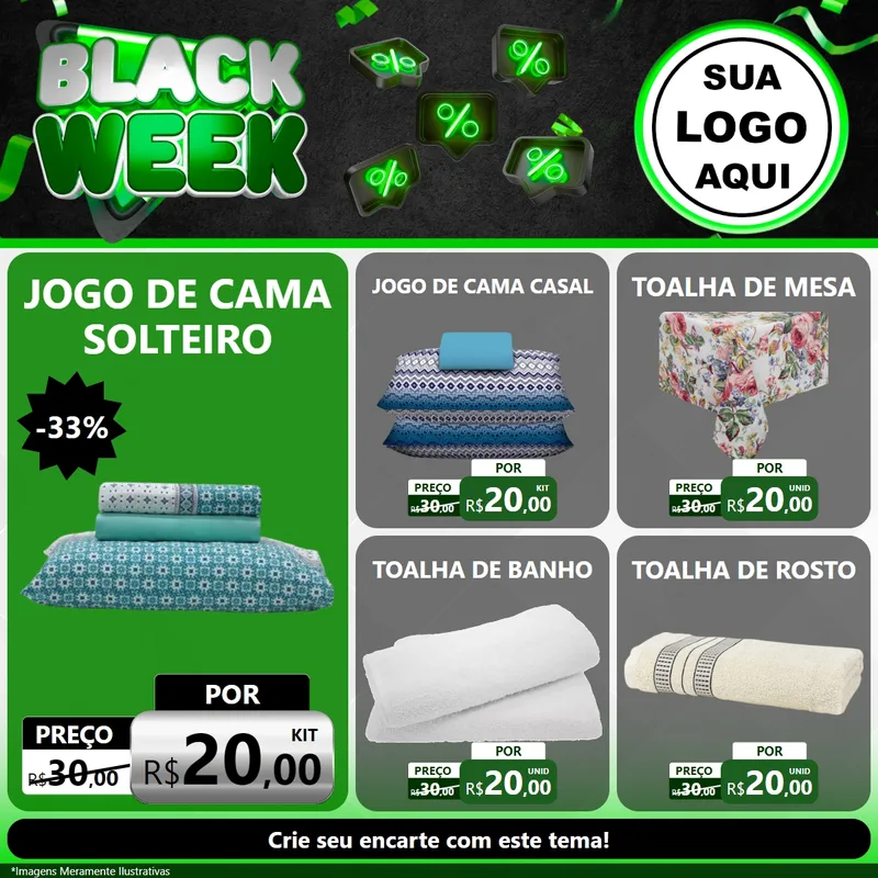 Modelo de Rede Social para Feed Facebook com o tema Black Week para Cama, Mesa e Banho