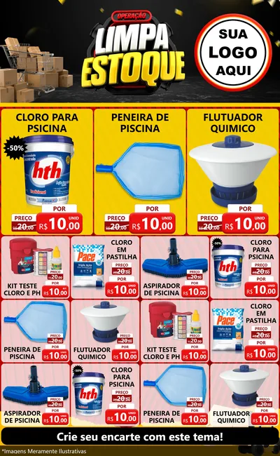Modelo de Encarte para Encarte Grande com o tema Operação Limpa Estoque para Produtos para Piscina