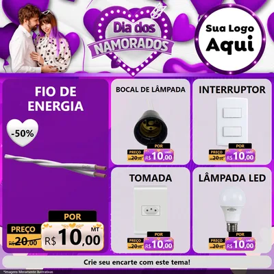 Modelo de Rede Social para Feed Facebook com o tema Dia dos Namorados para Materiais Elétricos