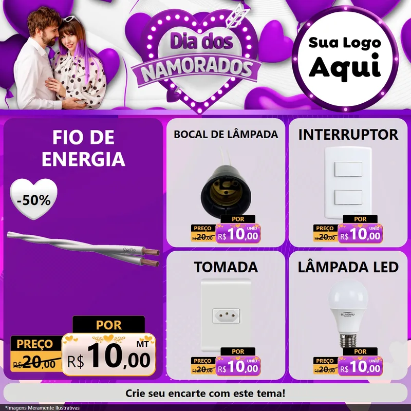 Modelo de Rede Social para Feed Facebook com o tema Dia dos Namorados para Materiais Elétricos