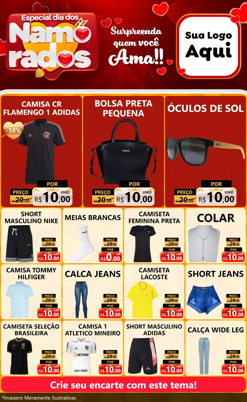 Modelo de Encarte para Encarte Grande com o tema Especial Dia dos Namorados para Roupas e acessórios
