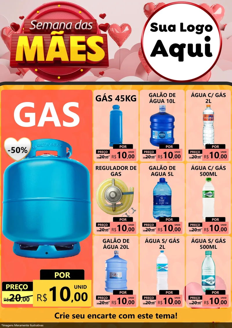 Modelo de Encarte para Encarte A4 Vertical com o tema Semana das Mães para Água e gás