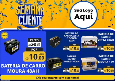 Modelo de Encarte para Encarte A4 Horizontal com o tema Semana do Cliente para Baterias Elétricas
