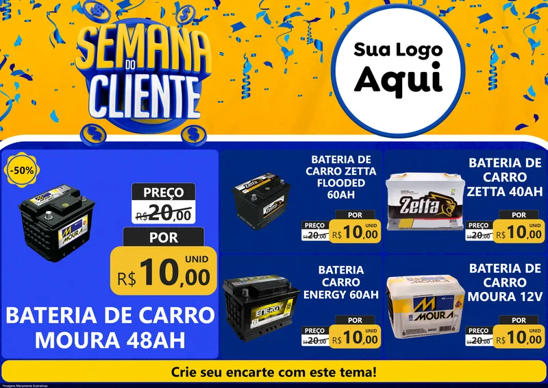 Modelo de Encarte para Encarte A4 Horizontal com o tema Semana do Cliente para Baterias Elétricas