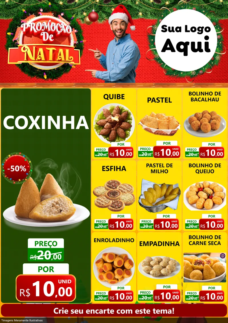 Modelo de Encarte para Encarte A4 Vertical com o tema Promoção de Natal para Salgadaria