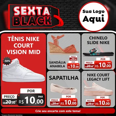 Modelo de Rede Social para Feed Facebook com o tema Sexta Black para Calçados