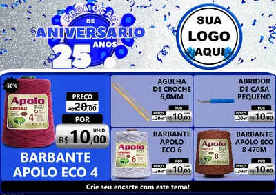 Modelo de Encarte para Encarte A4 Horizontal com o tema Promoção de Aniversário - 25 Anos para Armarinho e Aviamentos