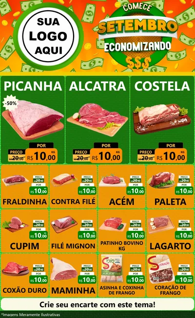 Modelo de Encarte para Encarte Grande com o tema Comece Setembro Economizando para Açougue