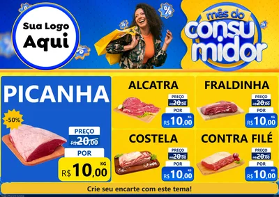 Modelo de Encarte para Encarte A4 Horizontal com o tema Mês do Consumidor para Açougue
