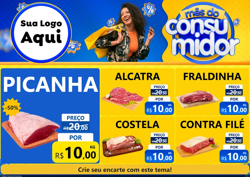 Modelo de Encarte para Encarte A4 Horizontal com o tema Mês do Consumidor para Açougue