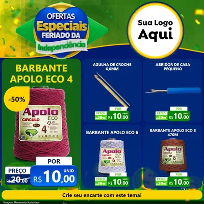Modelo de Rede Social para Feed Facebook com o tema Ofertas Especiais Feriado da Independência para Armarinho e Aviamentos