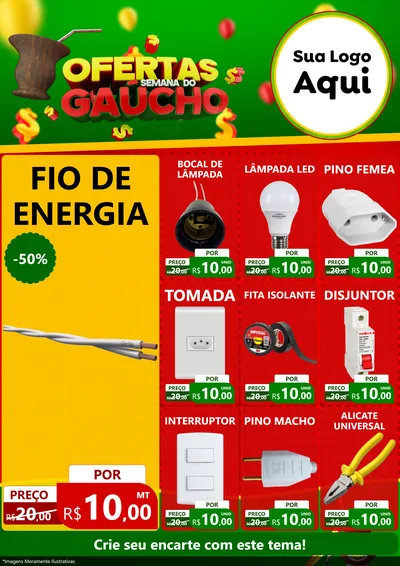 Modelo de Encarte para Encarte A4 Vertical com o tema Ofertas Semana Do Gaúcho para Materiais Elétricos