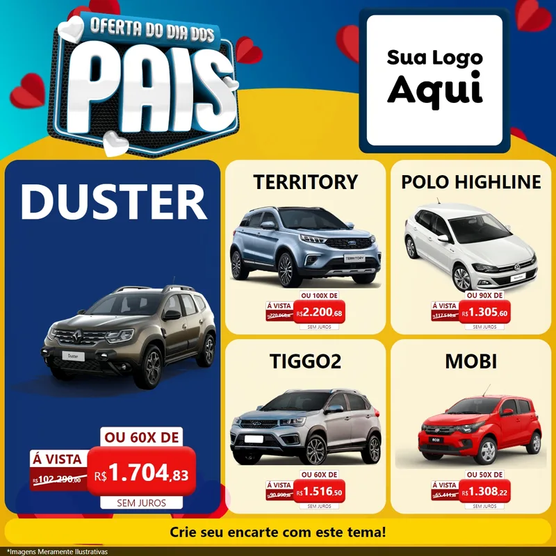 Modelo de Rede Social para Feed Facebook com o tema Oferta Do Dia Dos Pais para Concessionaria de Carros