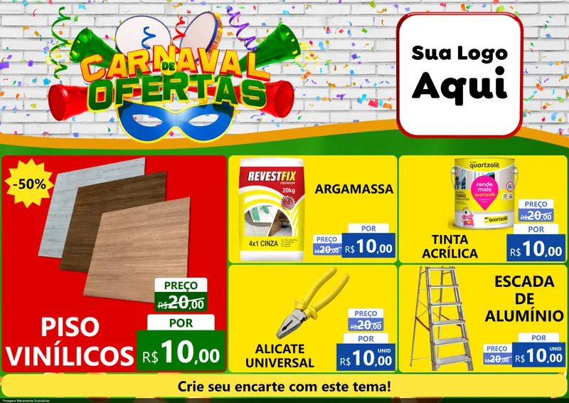 Modelo de Encarte para Encarte A4 Horizontal com o tema Carnaval de Ofertas para Material para Construção