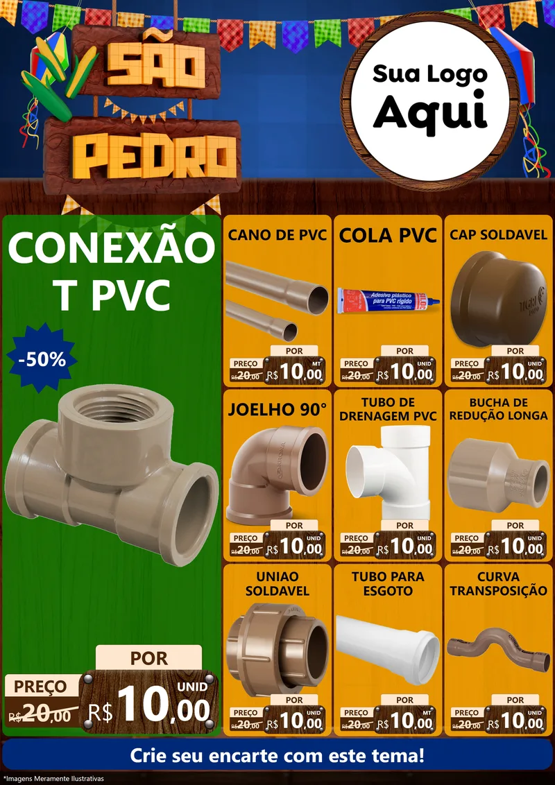 Modelo de Encarte para Encarte A4 Vertical com o tema São Pedro para Tubos e conexões