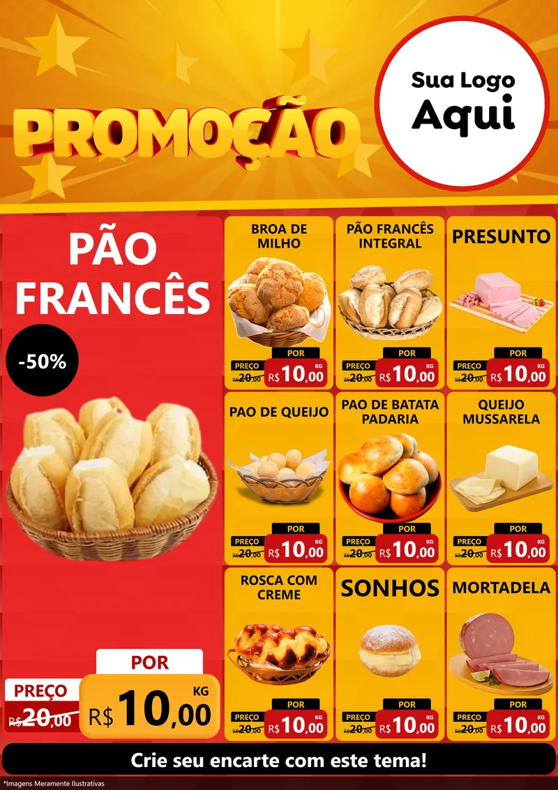 Modelo de Encarte para Encarte A4 Vertical com o tema Promoção para Padaria