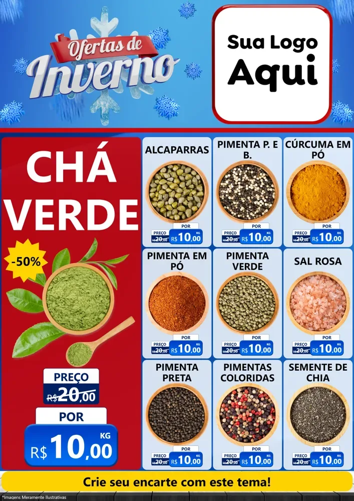 Modelo de Encarte para Encarte A4 Vertical com o tema Ofertas de Inverno para Produtos Naturais