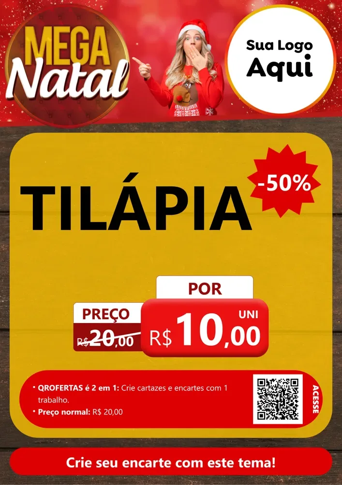 Modelo de Cartaz para Cartaz A4 Vertical com o tema Mega Natal para Peixaria