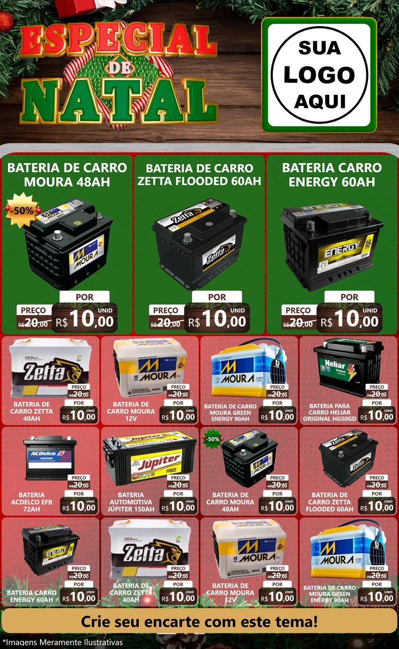 Modelo de Encarte para Encarte Grande com o tema Especial de Natal para Baterias Elétricas