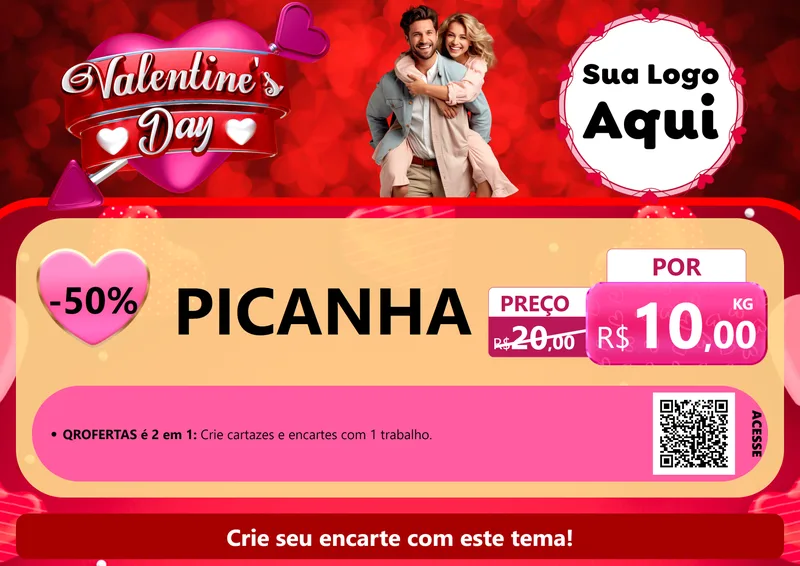 Modelo de Cartaz para Cartaz A4 Horizontal com o tema Valentine's Day para Açougue