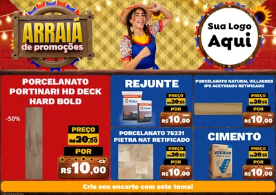 Modelo de Encarte para Encarte A4 Horizontal com o tema Arraiá de Promoções para Pisos e revestimentos