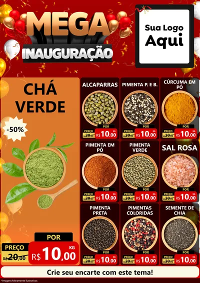 Modelo de Encarte para Encarte A4 Vertical com o tema Mega Inauguração para Produtos Naturais