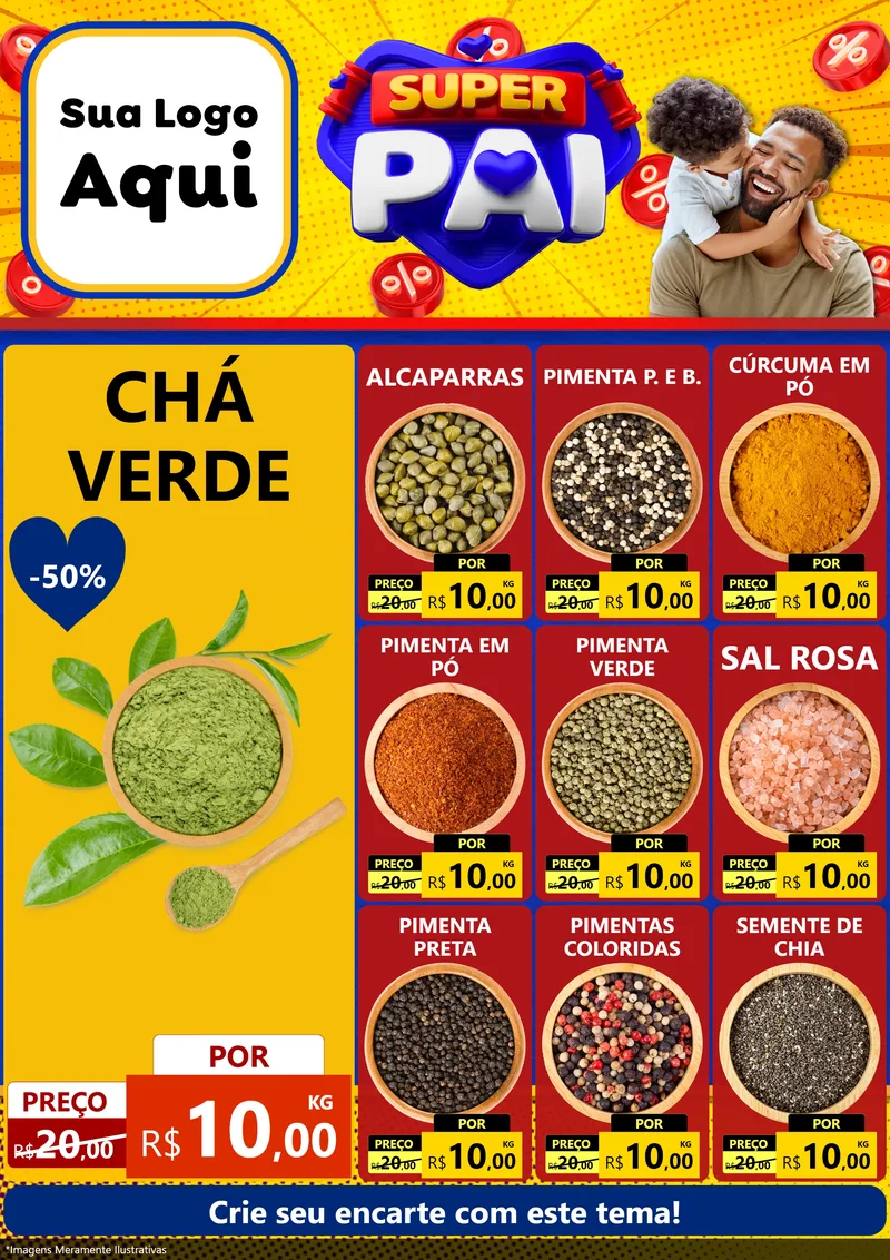 Modelo de Encarte para Encarte A4 Vertical com o tema Super Pai para Produtos Naturais