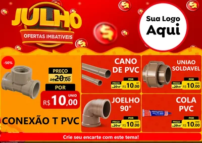 Modelo de Encarte para Encarte A4 Horizontal com o tema Julho Ofertas Imbatíveis para Tubos e conexões