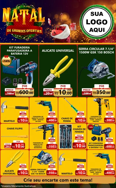 Modelo de Encarte para Encarte Grande com o tema Natal de Grandes Ofertas para Maquinas e Ferramentas