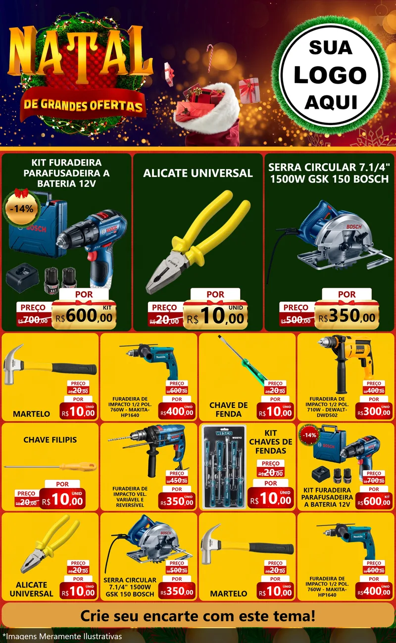 Modelo de Encarte para Encarte Grande com o tema Natal de Grandes Ofertas para Maquinas e Ferramentas