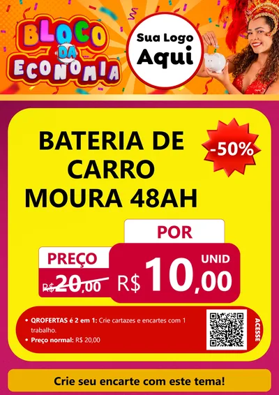 Modelo de Cartaz para Cartaz A4 Vertical com o tema Bloco da Economia para Baterias Elétricas