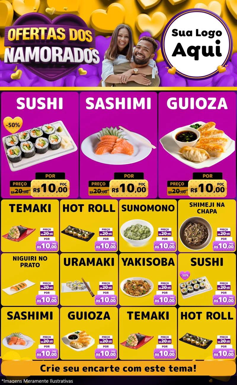 Modelo de Encarte para Encarte Grande com o tema Oferta Dos Namorados para Comida japonesa