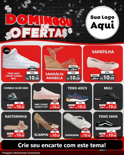 Modelo de Rede Social para Feed Instagram com o tema Domingou de Ofertas para Calçados