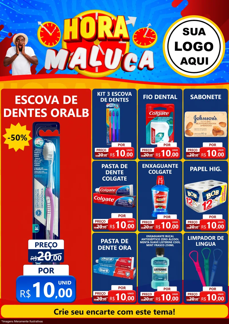 Modelo de Encarte para Encarte A4 Vertical com o tema Hora Maluca para Higiene Pessoal