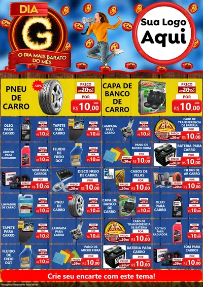 Modelo de Encarte para Encarte A4 Vertical com o tema Dia G - O Dia Mais Barato Do Mês para Auto peças