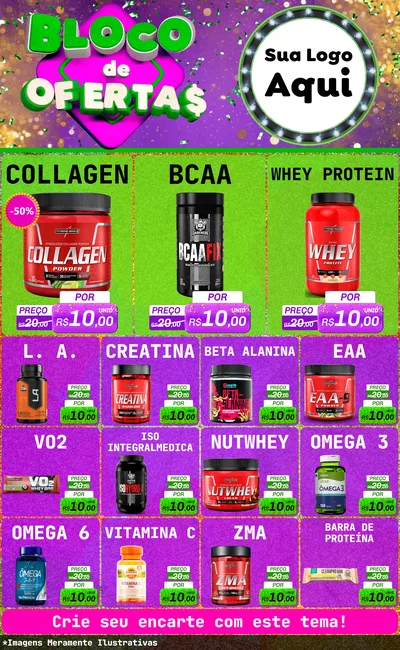 Modelo de Encarte para Encarte Grande com o tema Bloco de Ofertas para Suplementos alimentares