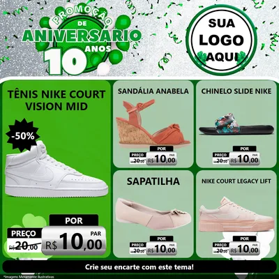 Modelo de Rede Social para Feed Facebook com o tema Promoção de Aniversário - 10 Anos para Calçados