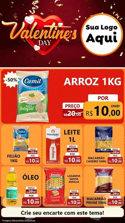Modelo de Rede Social para Stories com o tema Valentine's Day para Supermercado