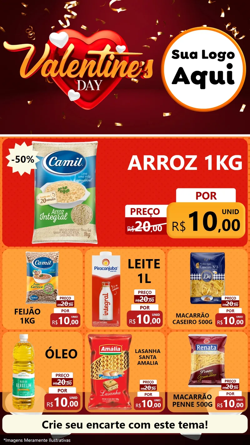 Modelo de Rede Social para Stories com o tema Valentine's Day para Supermercado
