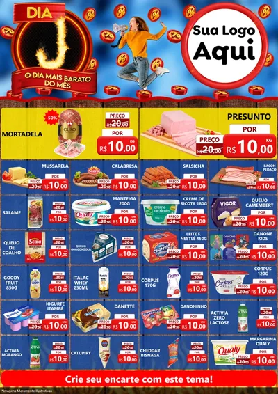 Modelo de Encarte para Encarte A4 Vertical com o tema Dia J - O Dia Mais Barato Do Mês para Frios e Laticínios